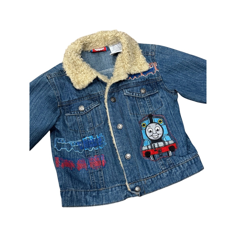 Thomas & Friends Kids Denim Jacket Blue Faux Shearling Collar Train 4T